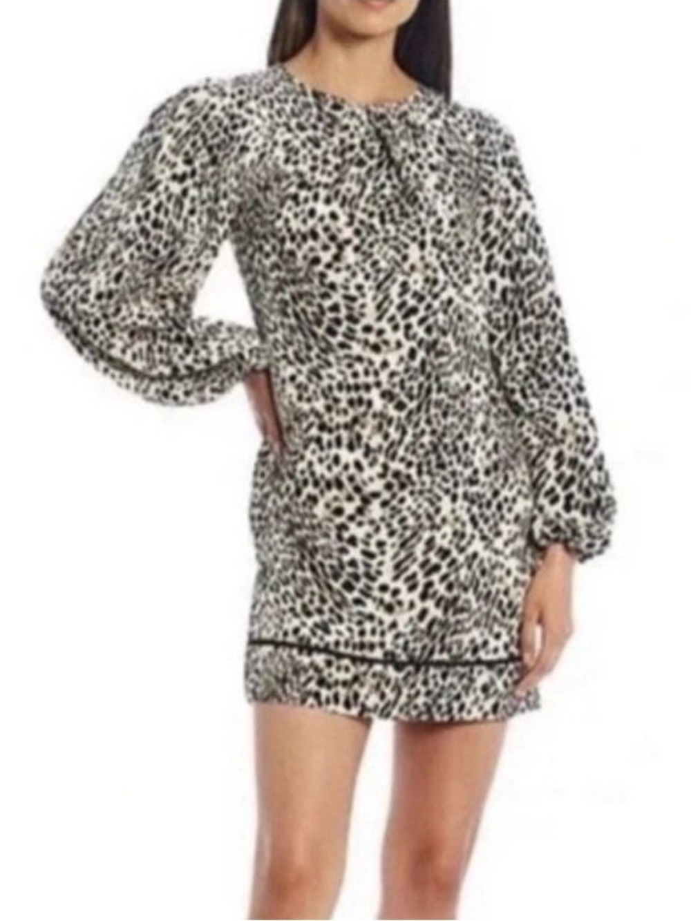 LDT Revolve Elizabeth Animal Print Long Blouson Sleeve Mini Dress Size 4 Party